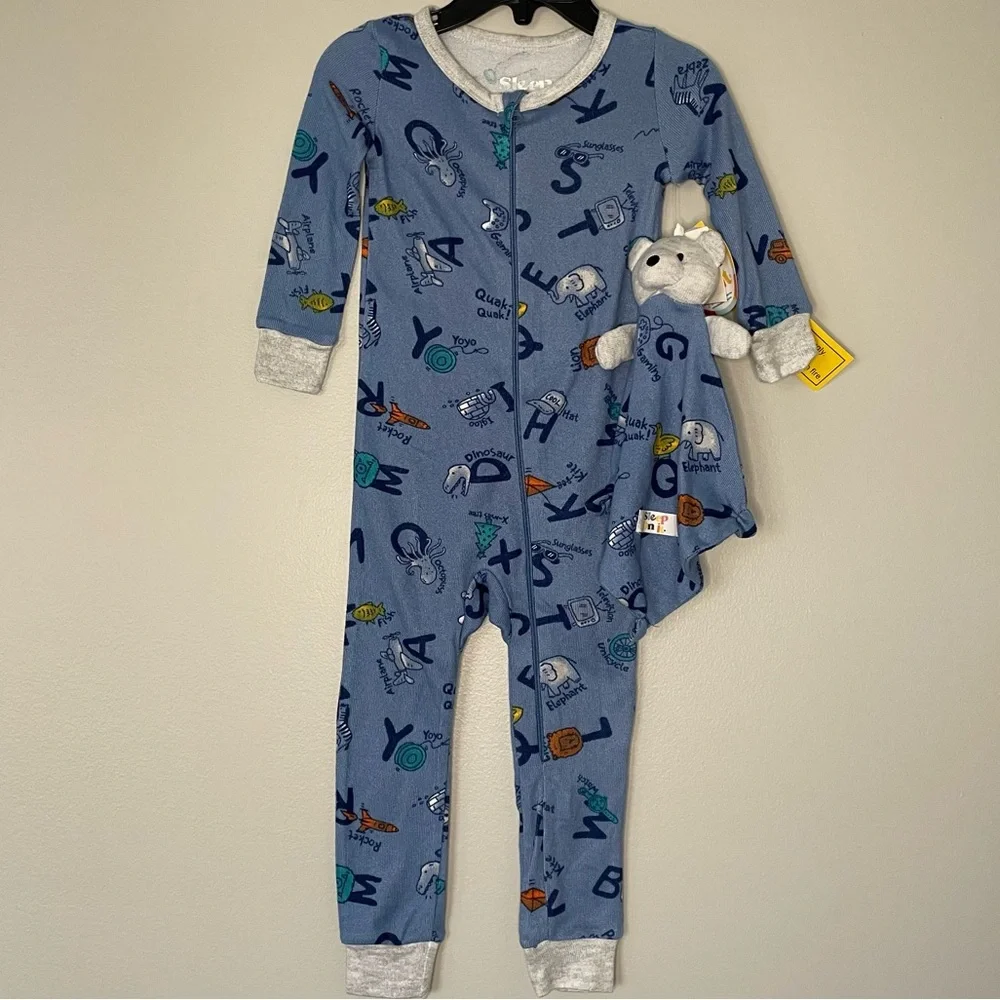 Sleep On It Alphabet Print Pajamas with Matching Lovey NWT